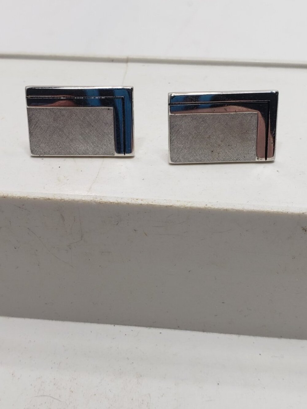 Vintage Rectangular Textured Mid Century Silver Tone Cufflinks